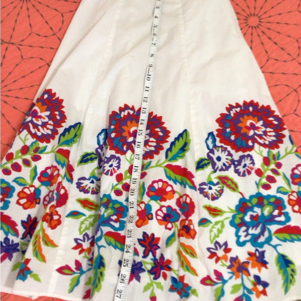 Linea by Louis Dell'Olio White Midi Skirt with Multicolor Floral Border